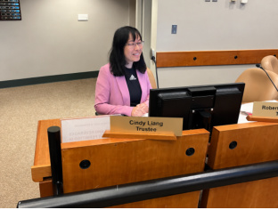 Cindy speaking at a meeting